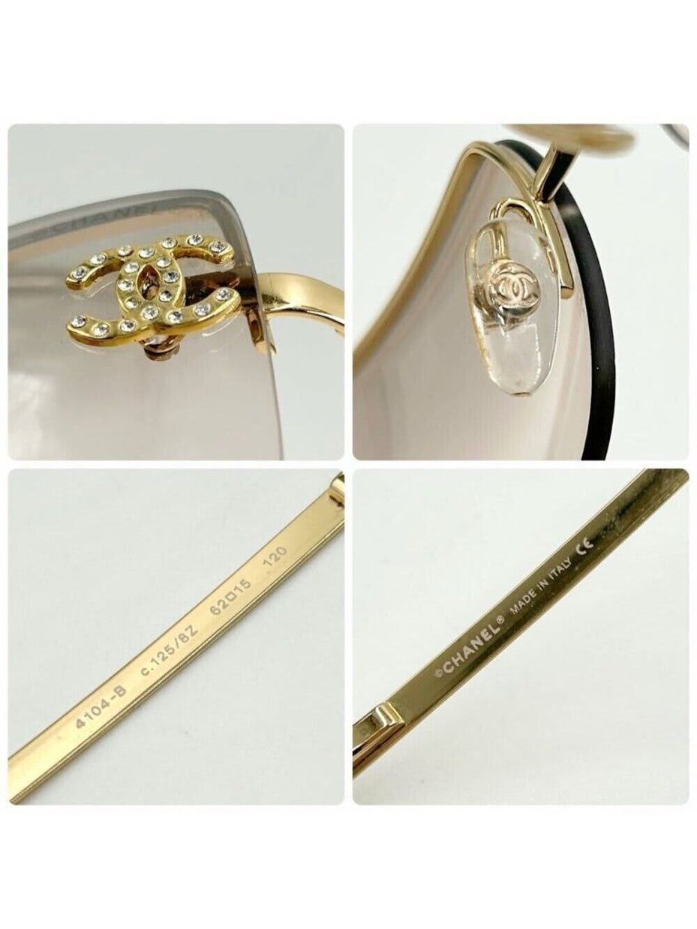 Chanel Vintage Sunglasses Rhinestone CC Logo Rimless Gradient Gold Y2 - Picture 6 of 10